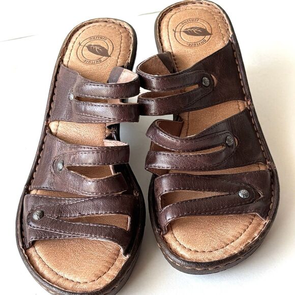 NURTURE Brown Clogs Strappy Sandals Leather Mules Studded - Picture 2 of 7